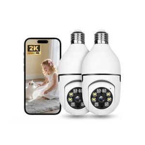 2-Pack 2K Quad HD Light Bulb Security Camera WiFi Wireless 360 Degree E27 White